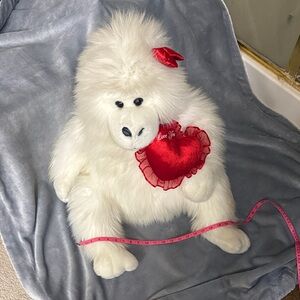 Large White Plush Gorilla with Red Heart